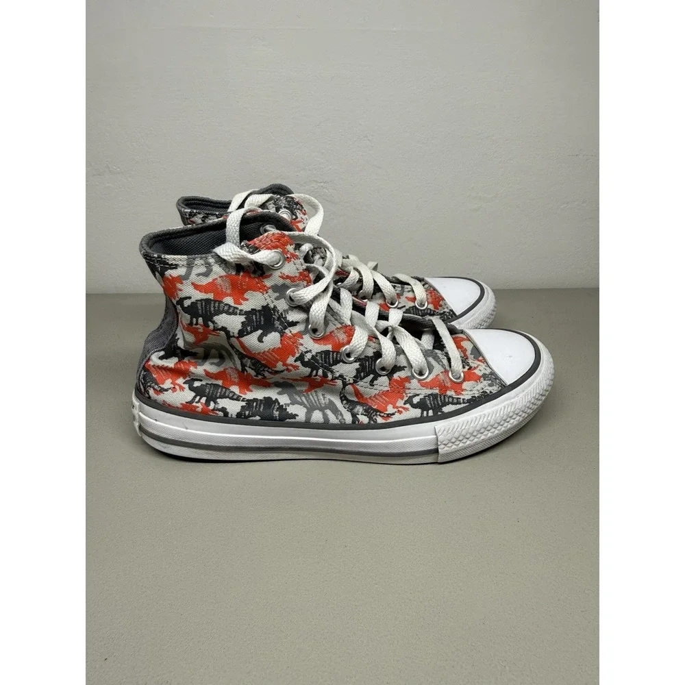 Converse Chuck Taylor High Top Sneaker Junior Sz 4 Dinosaur Gray /Orange 671598F